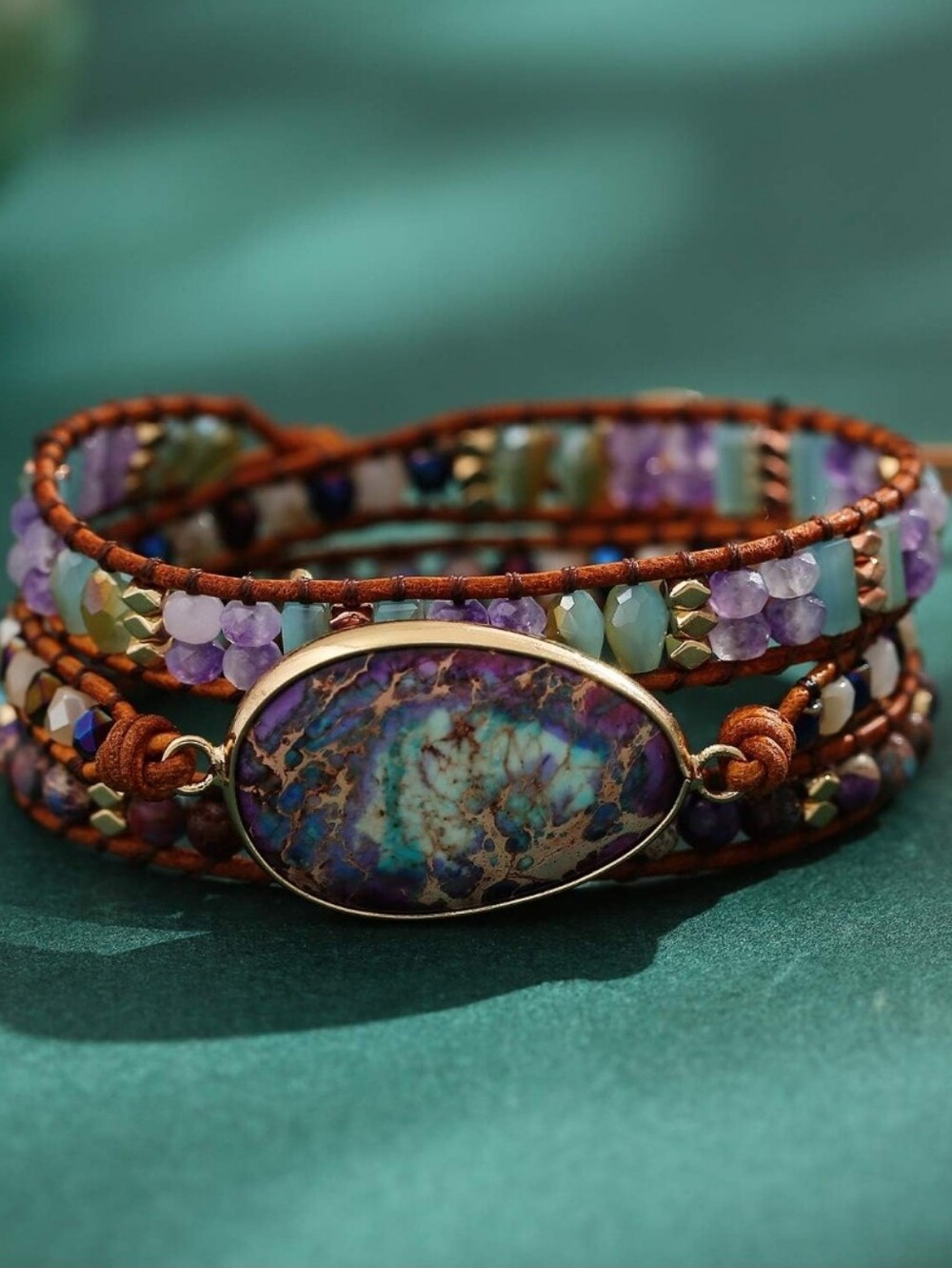 Multi-Stone Turquoise & Amethyst Wrap Bracelet - Boho Chic